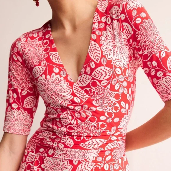 Boden Poppy Red Gardenia Jersey Dress Size 10 - Picture 2 of 13